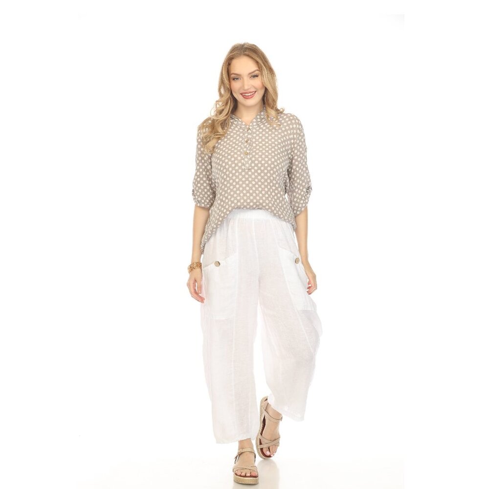Taupe Polka Dot Quarter Sleeves Button Top